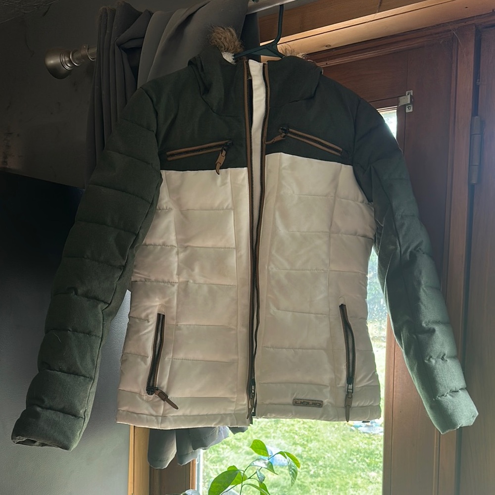 Liquid Cream and Green Winter Jacket